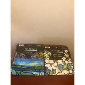 Modgy Louis C Tiffany Tea Towels Set 2 Iris Landscape Field of Lilies Cotton